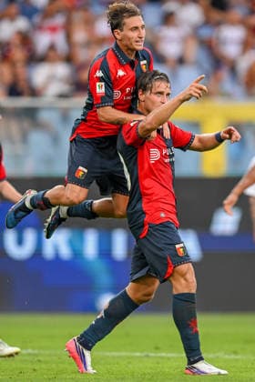 GenoaÕs Lorenzo Colombo celebrates after scoring a goal for his team during the Italian Cup soccer match between Genoa and Ascoli at the Luigi Ferraris Stadium in Genoa, Italy - Sunday, August 16, 2026. - Soccer .  Copyright: xTanoxPecoraro LaPressex