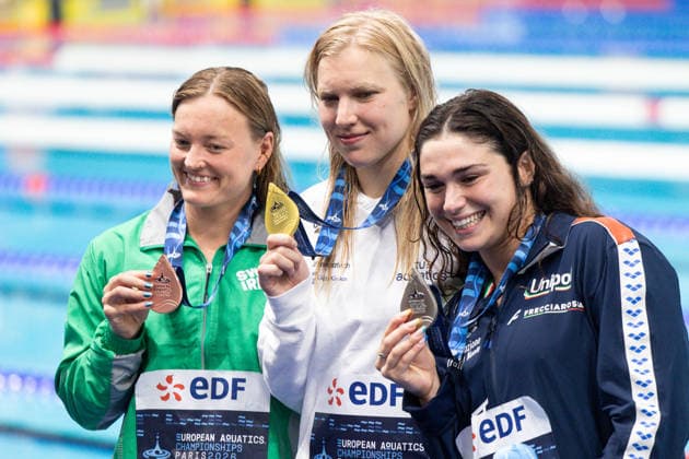 European Aquatics Championships Swimming Day 7 Mona Mc Sharry, Ruta Meilutyte, Benedetta Pilato during European Aquatics Championships Swimming Day 7 in Paris, France, on August 16, 2026 Paris France  Copyright: xFotoxOlimpikx originalFilename:jastrzebowski-european260816_npP74.jpg