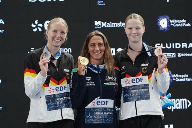 Simona Quadarella win gold medal in the Women s 400m freestyle at the Swimming European Aquatics Championships Paris 2026, Paris, August 16, 2026  Copyright: xGianxMattiaxD™alberto LaPressex