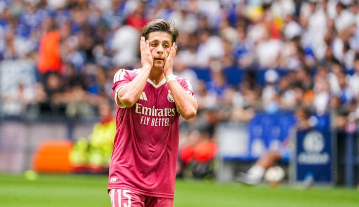 Deutschland: Fussball Testspiel Vereine 2026 2027, Freundschaftsspiel FC Schalke Real Madrid VELTINS-Arena (Gelsenkirchen): Mimik, Gesichtsausdruck, Emotion Arda Güler Arda Guler (Real Madrid, 15) *** Germany Soccer Friendly Matches Clubs 2026 2027, Friendly Match FC Schalke vs. Real Madrid at VELTINS Arena in Gelsenkirchen: Facial Expressions, Emotions—Arda Güler (Real Madrid), 15 Copyright: xAymanxAlahmedx