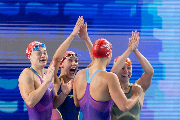 RECORD DATE NOT STATED 16th August 2026; Olympic Aquatic Centre, Paris, France; 2026 European Aquatics Championships, Final Day; Lauren Cox (GBR), Angharad Evans (GBR), Freya Colbert (GBR), Keanna MacInnes (GBR) FotoxOlimpik