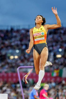 BIRMINGHAM, GREAT BRITAIN - AUGUST 16, 2026: Malaika MIHAMBO (GER Germany) competing in the long jump during the European Athletics Championships at Alexander Stadium on August 16, 2026 in Birmingham, Great Britain. Great Britain Copyright: xAxelxKohringx