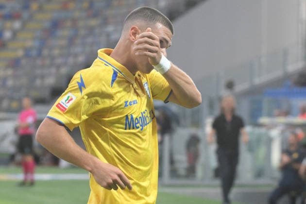 SOCCER - Coppa Italia - Frosinone Calcio vs. SS Juve Stabia Photo by IPA ABACAPRESS.COM87549697 - Giorgi Kvernadze of Frosinone Calcio celebrates after scoring the goal that made the score 1-0 during the Coppa Italia Freccia Rossa match between Frosinone Calcio and SS Juve Stabia at Benito Stirpe Stadium Frosinone Italy  Copyright: xIPAxSport ABACAx