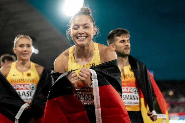 Gina Lueckenkemper (SCC Berlin, 4x100m Mixed Staffel), GBR, Leichtathletik, Athletics, European Athletics Championships 2026, Leichtathletik Europameisterschaft 2026, Birmingham 2026, 09.08.2026, GBR, Leichtathletik, Athletics, European Athletics Championships 2026, Leichtathletik Europameisterschaft 2026, Birmingham 2026, 09.08.2026 Birmingham *** Gina Lueckenkemper, SCC Berlin, 4x100m Mixed Relay, GBR, Track and Field, Athletics, 2026 European Athletics Championships, 2026 European Track and Field Championships, Birmingham 2026, August 9, 2026, GBR, Track and Field, Athletics, 2026 European Athletics Championships, 2026 European Track and Field Championships, Birmingham 2026, August 9, 2026, Birmingham Copyright: xStefanxMayerx EP_SMR