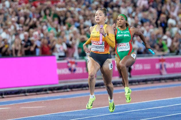 BIRMINGHAM, GREAT BRITAIN - AUGUST 16, 2026 : Silver for the 4x100m mixed relay: Gina LÜCKENKEMPER (GER Germany) during the European Athletics Championships at Alexander Stadium on August 16, 2026 in Birmingham, Great Britain. Great Britain Copyright: xLeahxKohringx