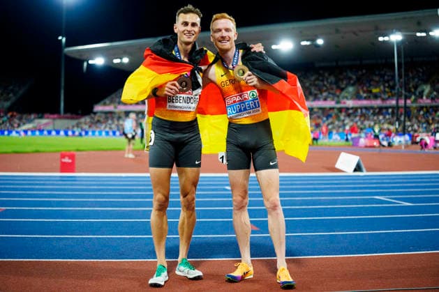 BIRMINGHAM, GREAT BRITAIN - AUGUST 16, 2026 : European champion over 3000m steeplechase: Frederik RUPPERT (GER Germany) and third place for Karl BEBENDORF (GER Germany) during the European Athletics Championships at Alexander Stadium on August 16, 2026 in Birmingham, Great Britain. Great Britain Copyright: xLeahxKohringx