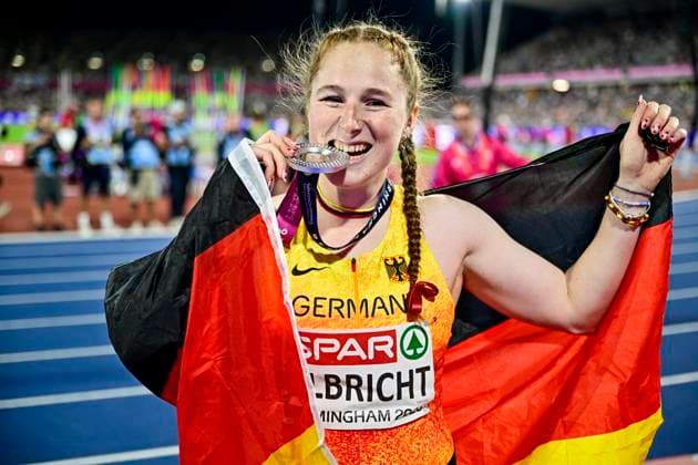 Athletics, European Championships in Birmingham, javelin throw, women, Julia Ulbricht wins silver