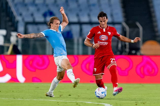 SS Lazio v Mantova 1911 - Coppa Italia Lorenzo Ignacchiti of Mantova 1911 and Nicolo Rovella of SS Lazio compete for the ball during the serie Coppa Italia match between SS Lazio and Mantova 1911 at Stadio Olimpico on August 16, 2026 in Rome, Italy Rome Olympic Stadium Lazio Italy Copyright: xGiuseppexMaffiax 260816CoppaItalia_Lazio-Mantova_GM_03354
