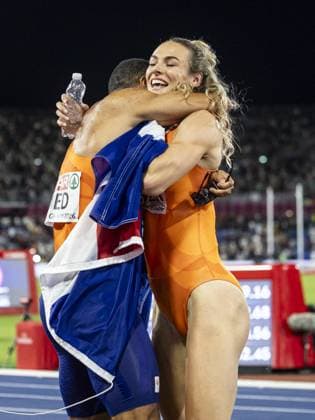 BIRMINGHAM - (lr) Terrence Agard and Lieke Klaver celebrate third place in the men s 4x400 relay on the final day of the European Athletics Championships. IRIS VAN DEN BROEK ANP xVIxANPxSportx xxANPxIVx 565646959 originalFilename: 565646959.jpg