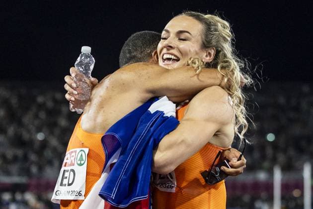 BIRMINGHAM - (lr) Terrence Agard and Lieke Klaver celebrate third place in the men s 4x400 relay on the final day of the European Athletics Championships. IRIS VAN DEN BROEK ANP xVIxANPxSportx xxANPxIVx 565647634 originalFilename: 565647634.jpg