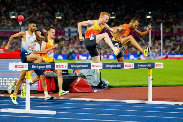 BIRMINGHAM, GREAT BRITAIN - AUGUST 16, 2026 : Frederik RUPPERT (GER Germany) and Daniel ARCE (ESP Spain) competing in the 3000m steeplechase final during the European Athletics Championships at Alexander Stadium on August 16, 2026 in Birmingham, Great Britain. Great Britain Copyright: xLeahxKohringx