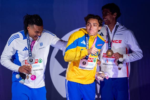 260816 Emmanouil Karalis of Greece, Armand Duplantis of Sweden and Baptiste Thiery of France at the medal ceremony after men s pole vault final during day 7 of the 2026 European Athletics Championships on August 16, 2026 in Birmingham. Photo: Mathias Bergeld BILDBYRAN kod MB MT1072 friidrott athletics friidrett friidrotts-em em friidretts-em 2026 european athletics championships 7 bbeng *** August 16, 2026: Emmanouil Karalis of Greece, Armand Duplantis of Sweden, and Baptiste Thiery of France at the medal ceremony following the men’s pole vault final on Day 7 of the 2026 European Athletics Championships on August 16, 2026 in Birmingham. Photo by Mathias Bergeld. BILDBYRAN code MB MT1072. track and field athletics friidrett friidrotts em em friidretts em 2026 European Athletics Championships 7 bbeng  Copyright: MATHIASxBERGELD BB260816MB175