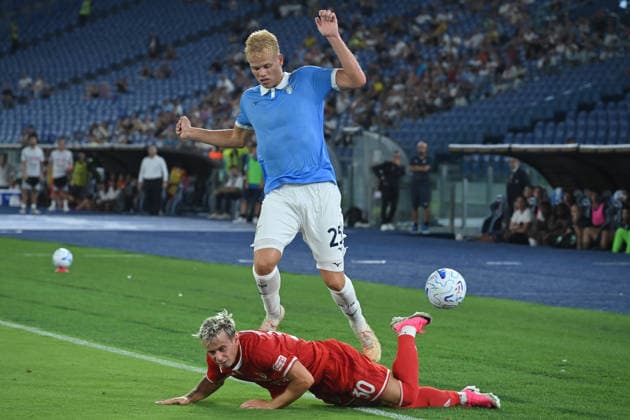 Soccer, Italy cup, Lazio-Mantova Davide Bragantini of Mantova 1911,Oliver Provstgaard of SS Lazio during the round of 32 match of Coppa Italia Lazio-Mantova at the Stadio Olimpico. Rome (Italy), August 16, 2026 Imago-Images Emmefoto Copyright: xImago-Images Emmefotox