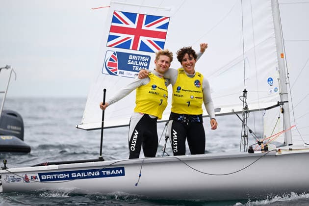 Martin Wrigley & Bettine Harris (GBR), AUGUST 17, 2026 - Sailing : 2026 470 Class World Championship, WM, Weltmeisterschaft Mixed 470 Seriesat Enoshima Yacht Harbour in Kanagawa, Japan. Noxthirdxpartyxsales  aflo_341218549 KenjiroxMatsuox