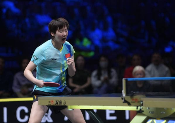 (260817) -- MALMO, Aug. 17, 2026 -- Wang Manyu of China celebrates scoring against Wang Yidi of China during the women s singles final match at the WTT Europe Smash Sweden 2026 in Malmo, Sweden, Aug. 16, 2026. ) (SP)SWEDEN-MALMO Table tennis, Tischtennis WTT EUROPE SMASH 2026-WOMEN SINGLES WengxXinyang 