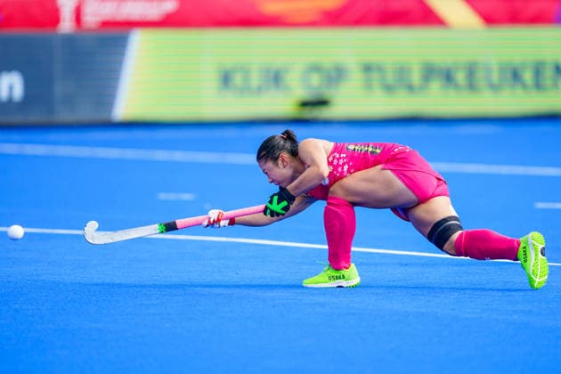 2026-08-17 Chile v Japan - FIH Hockey World Cup AMSTELVEEN, NETHERLANDS - AUGUST 17: Hanami Saito of Japan during the FIH Hockey World Cup match between Chile and Japan at Wagener Stadion on August 17, 2026 in Amstelveen, Netherlands. Amstelveen Wagener Stadion Netherlands Content not available for redistribution in The Netherlands directly or indirectly through any third parties. Copyright: xAndrexWeeningx