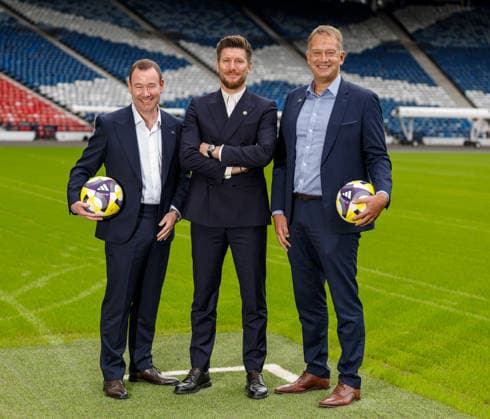 17.08.2026 New Scotland manager: Sébastien Pocognoli appointed new Scotland manager at Hampden Park today with Craig Mulholland and Ian Maxwell of the SFA  Copyright: xWilliexVassx NINTCHDBPICT001101817068