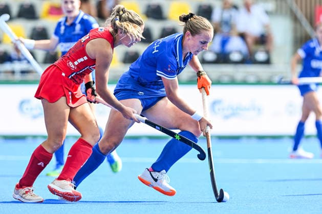 Hockey World Cup Belgium & The Netherlands 2026 - Women - USA vs Scotland Ashley Sessa (3) of United States and Katie Birch (11) of Scotland pictured during a hockey game between USA and Scotland , the second (out of three) matches during the group stage of the women 2026 Hockey World Cup , on Monday 17 August 2026 in Wavre , Belgium . PHOTO SPORTPIX Stijn Audooren Wavre Belfius Hockey Arena Waals-Brabant Belgium  Copyright: xSportpix.bex xStijnxAudoorenxStijnxAudoorenx