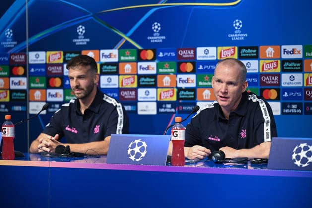 Viking press and training: UEFA Champions League play-offs Zlatko Tripic of Viking FK and head coach of Viking FK Morten Jensen speak with a media on a press confeerence at Maksimir Stadium on August 17, 2026. in Zagreb, Croatia ahead of the UEFA Champions League play-offs 1st leg match between GNK Dinamo Zagreb and Viking FK.  DavorxPuklavec PIXSELL