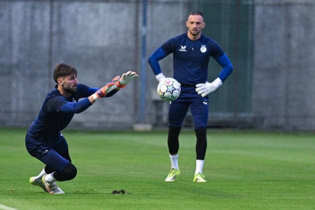 Dinamo press and training: UEFA Champions League play-offs Ivan Nevistic and Danijel Zagorac of GNK Dinamo Zagreb during the training session at Hitrec-Kacian Stadium on August 17, 2026. in Zagreb, Croatia ahead of the UEFA Champions League play-offs 1st leg match between GNK Dinamo Zagreb and Viking FK.  DavorxPuklavec PIXSELL