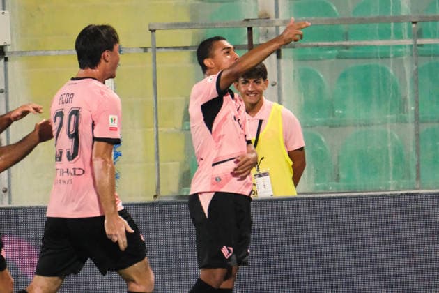 IPA87582568 - Palermo, Italy, August 17, 2026. Renzo Barbera Stadium, Palermo vs. Lecce, a match in the 32nd round of the 2026–2027 Italian Cup. Pictured: Dominic Vavassori (Palermo FC) celebrating after scoring a goal  Copyright: xFedericoxSerra IPAxSportx xx 87582568