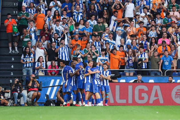 August 17, 2026, A Coruna, A Coruna, SPAIN: Pierre-Emerick Aubameyang of RC Deportivo A Coruna celebrates a goal during the Spanish league, LaLiga EA Sports, football match played between RC Deportivo and Elche CF at Riazor stadium on August 17, 2026, in A Coruna, Spain. A Coruna SPAIN - ZUMAa181 20260817_zaa_a181_068 Copyright: xIrinaxR.xHipolitox