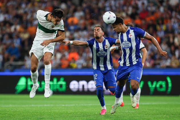 August 17, 2026, A Coruna, A Coruna, SPAIN: Federico Redondo of Elche CF and Lucas Noubi of RC Deportivo A Coruna in action during the Spanish league, LaLiga EA Sports, football match played between RC Deportivo and Elche CF at Riazor stadium on August 17, 2026, in A Coruna, Spain. RC Deportivo A Coruna V Elche CF - LaLiga EA Sports  - ZUMAa181 20260817_zaa_a181_079 Copyright: xIrinaxR.xHipolitox