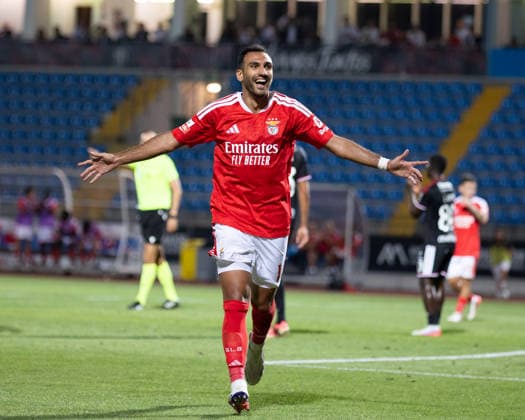Vangelis Pavlidis scores SL Benfica s fifth goal during the Liga Portugal match between Casa Pia and SL Benfica at Estadio Municipal de Rio Maior, Portugal. (Diogo Sautchuk) Copyright: xDiogoxSautchukx