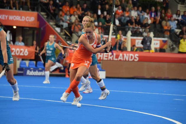 Marijn Veen (19 Netherlands Hockey Team) (C) during the FIH World Cup game between Australia and Netherlands at Wagener stadion, Amstelveen, Netherlands.  Copyright: xArnexvanxderxBenx xSPPx Sportspressphoto_SPR210377
