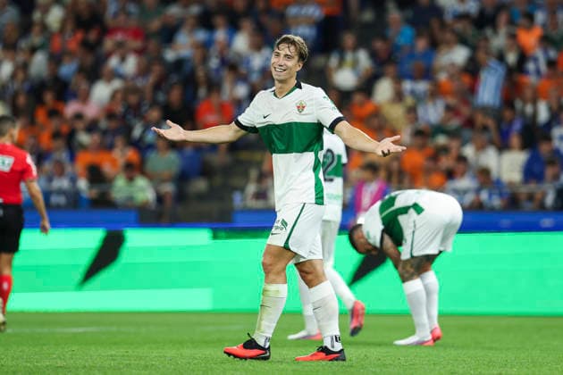 August 17, 2026, A Coruna, A Coruna, SPAIN: David Affengruber of Elche CF gestures during the Spanish league, LaLiga EA Sports, football match played between RC Deportivo and Elche CF at Riazor stadium on August 17, 2026, in A Coruna, Spain. RC Deportivo A Coruna V Elche CF - LaLiga EA Sports  - ZUMAa181 20260817_zaa_a181_094 Copyright: xIrinaxR.xHipolitox