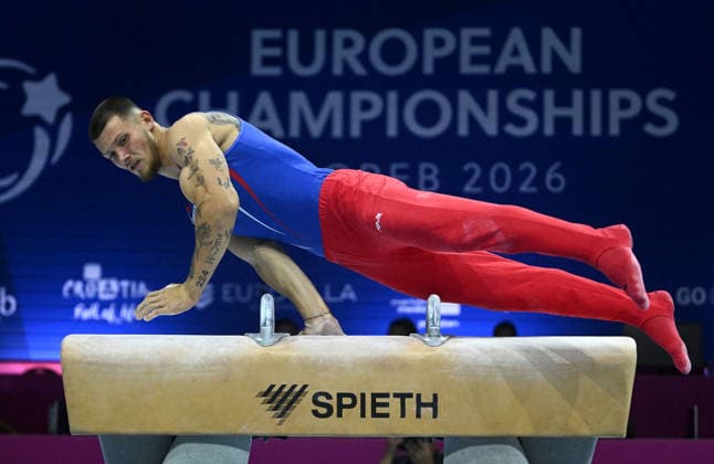 Media Day of Croatia Men s gymnastics team Ilia Kovtun of Croatia performs on the pommel horse during a media day ahead of the 37th European Championships in Men™s Artistic Gymnastics at Arena Zagreb on August 17, 2026., in Zagreb, Croatia.  MarkoxLukunic PIXSELL