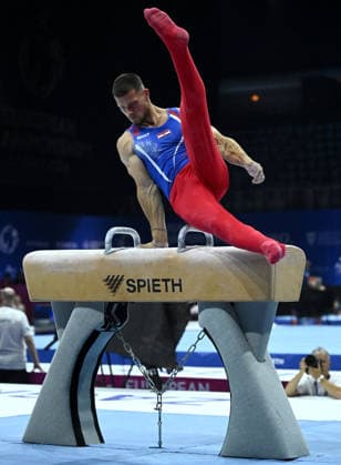 Media Day of Croatia Men s gymnastics team Ilia Kovtun of Croatia performs on the pommel horse during a media day ahead of the 37th European Championships in Men™s Artistic Gymnastics at Arena Zagreb on August 17, 2026., in Zagreb, Croatia.  MarkoxLukunic PIXSELL