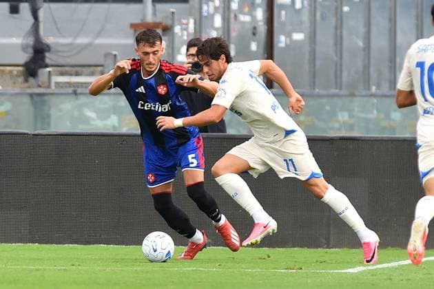 SOCCER - Coppa Italia - Pisa SC vs. Empoli FC Photo by IPA ABACAPRESS.COM87584262 - Stiven Shpendi (Empoli) was stopped by Simone Canestrelli (Pisa) during the Coppa Italia match between Pisa SC and Empoli FC in Pisa, Italy, on August 17, 2026 Pisa Italy  Copyright: xIPAxSport ABACAx
