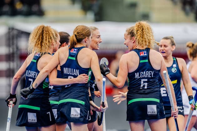 2026 Women s FIH Hockey World Cup Pool C, Belfius Hockey Arena, Wavre, Belgium 18 8 2026 New Zealand vs Ireland Ireland players celebrate Rosin Upton scoring their second goal from a penalty stroke Ireland players celebrate Rosin Upton scoring their second goal from a penalty stroke 18 8 2026  Copyright: xRodrigoxJaramillox RJ2_3399 20260818