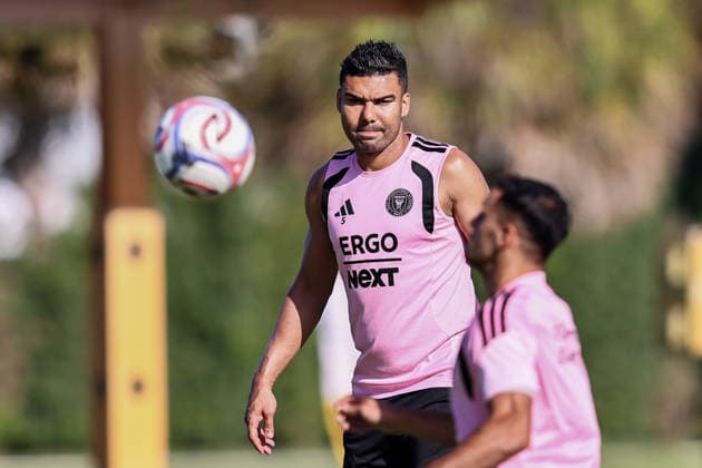 FORT LAUDERDALE, FL - AUGUST 18: Casemiro (5) of Inter Miami CF attends an Inter Miami Training Session at Florida Blue Training Center on August 18, 2026 in Fort Lauderdale, Florida. (Photo by Chris Arjoon Icon Sportswire) SOCCER: AUG 18 Inter Miami CF Training EDITORIAL USE ONLY Icon2608180000011