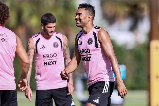 FORT LAUDERDALE, FL - AUGUST 18: Casemiro (5) of Inter Miami CF attends an Inter Miami Training Session at Florida Blue Training Center on August 18, 2026 in Fort Lauderdale, Florida. (Photo by Chris Arjoon Icon Sportswire) SOCCER: AUG 18 Inter Miami CF Training EDITORIAL USE ONLY Icon2608180000025