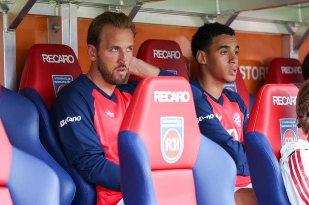 Harry Kane 9 (FC Bayern Muenchen) und Jamal Musiala 10 (FC Bayern Muenchen), 1. FC Heidenheim 1846 vs. FC Bayern Muenchen, Fussball, Maenner, Bundesliga, Freundschaftsspiel, Friendly Match, Saison 2026 2027, 18.08.2026 DFB regulations prohibit any use of photographs as image sequences and or quasi-video Heidenheim Baden-Wuerttemberg Deutschland *** Harry Kane 9, FC Bayern Munich, and Jamal Musiala 10, FC Bayern Munich, 1. FC Heidenheim 1846 vs. FC Bayern Munich, Soccer, Men, Bundesliga, Friendly Match, 2026–2027 Season, August 18, 2026 DFB regulations prohibit any use of photographs as image sequences and or quasi-video Heidenheim, Baden-Württemberg, Germany Copyright: xkolbert-press MartinxAgüerax