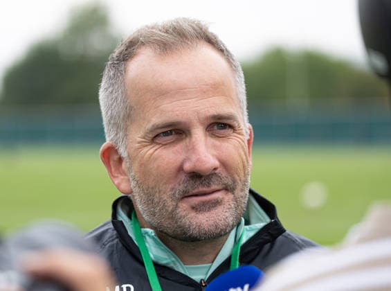 Manuel Baum (Trainer FC Augsburg) im Interview am Trainingsplatz; FC Augsburg, Training, *** Interview with Manuel Baum, FC Augsburg Coach, at the FC Augsburg Training Facility, Training,