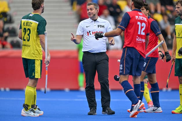 Hockey World Cup Belgium & The Netherlands 2026 - Men - Spain vs Australia Hockey Umpire BARSTOW Dan pictured during a hockey game between Spain and Australia , the second (out of three) matches during the group stage of the men 2026 Hockey World Cup , on Tuesday 18 August 2026 in Wavre , Belgium . PHOTO SPORTPIX Stijn Audooren Wavre Belfius Hockey Arena Waals-Brabant Belgium  Copyright: xSportpix.bex xStijnxAudoorenxStijnxAudoorenx