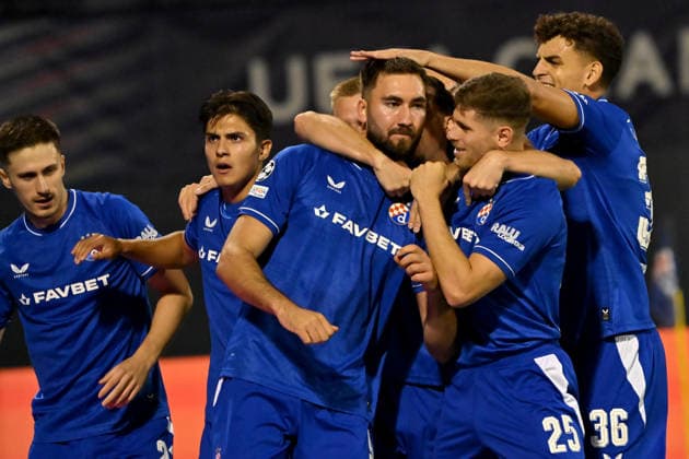 ZAGREB; CROATIA - AUGUST 18: Team Dinamo Zagreb celebrate score during the UEFA Champions League Play-Off first match between Dinamo Zagreb (CRO) and Viking (NOR) at Stadion Maksimir, Zagreb on August 18, 2026 in Zagreb, Croatia. (Photo by Igor Kupljenik Sports Press Photo).  Copyright: xIgorxKupljenikx xSPPx Sportspressphoto_SPR210579