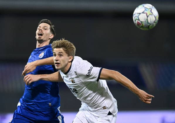GNK Dinamo Zagreb v Viking - UEFA Champions League 2026 27 Play-Offs First Leg Miha Zajc of GNK Dinamo Zagreb and Henrik Heggheim of Viking competes for the ball during the UEFA Champions League 2026 27 play-offs first leg match between GNK Dinamo Zagreb and Viking at Maksimir Stadium on August 18, 2026 in Zagreb, Croatia.  MarkoxLukunic PIXSELL