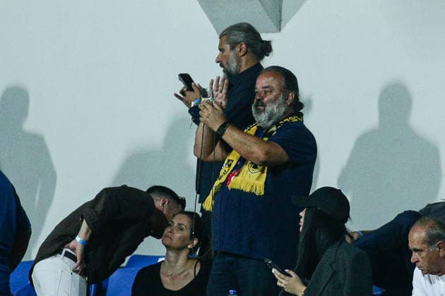 IPA87604452 - AEK owner Marios Iliopoulos in the stands during the Champions League playoff match between PFC Levski Sofia and AEK Athens FC at Vasil Levski Stadium in Sofia, Bulgaria, on August 18, 2026  Copyright: xIvanxSxIvanov IPAxSportx xx 87604452