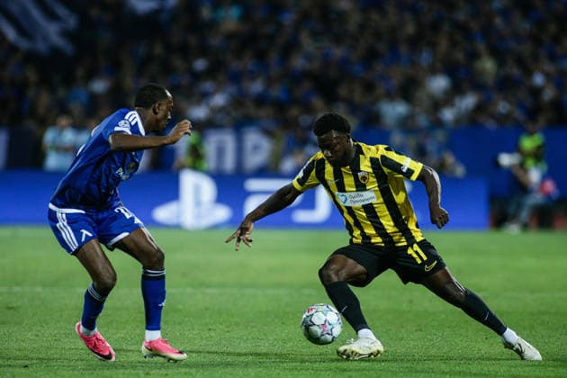 IPA87604453 - AEK s Aboubakary Koita against Levski s Aldair Neves during the Champions League playoff match between PFC Levski Sofia and AEK Athens FC at Vasil Levski Stadium in Sofia, Bulgaria, on August 18, 2026  Copyright: xIvanxSxIvanov IPAxSportx xx 87604453