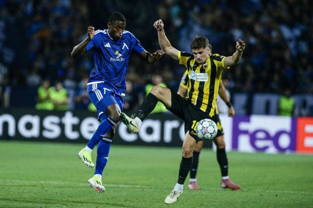 IPA87604803 - Levski s Juan Perea in action against AEK s Razvan Marin during the Champions League playoff match between PFC Levski Sofia and AEK Athens FC at Vasil Levski Stadium in Sofia, Bulgaria, on August 18, 2026  Copyright: xIvanxSxIvanov IPAxSportx xx 87604803