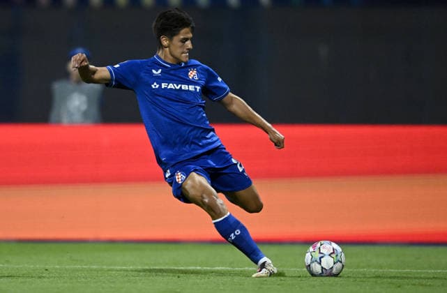 GNK Dinamo Zagreb v Viking - UEFA Champions League 2026 27 Play-Offs First Leg Matteo Vinlof of GNK Dinamo Zagreb in action during the UEFA Champions League 2026 27 play-offs first leg match between GNK Dinamo Zagreb and Viking at Maksimir Stadium on August 18, 2026 in Zagreb, Croatia.  MarkoxLukunic PIXSELL