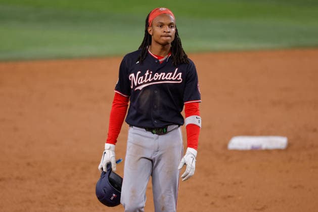 August 18, 2026, Arlington, Texas, USA: Washington Nationals designated hitter CJ ABRAMS (5) in a baseball game, Tuesday, Aug. 18, 2026, in Arlington, Texas. MLB, Baseball Herren, USA 2026 - Nationals 0:5 Rangers  - ZUMAa325 20260818_zsa_a325_030 Copyright: xDavidxBalleringxIix