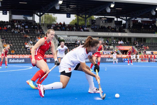 (260819) -- AMSTELVEEN, Aug. 19, 2026 -- Ma Ning of China (front R) competes during the FIH Hockey World Cup 2026 women s Pool D match between China and England in Amstelveen, the Netherlands, Aug. 18, 2026. (Photo by Xinhua) (SP)THE NETHERLANDS-AMSTELVEEN-FIH HOCKEY WORLD CUP-WOMEN-CHINA VS ENGLAND SylviaxLederer 