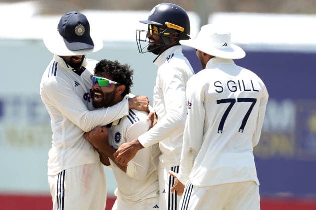IND vs SL: Day 5 of 1st Test Galle Sri Lanka , Aug 19 (ANI): India s Ravindra Jadeja and teammates celebrate the wicket of Sri Lanka s captain Dhananjaya de Silva on the fifth day of the first test match between India and Sri Lanka at Galle International Stadium, in Galle on Wednesday. Galle Sri Lanka Copyright: xANIx ANI_20260819060