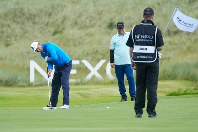 BALMEDIE, SCOTLAND - AUG 19: Marcel Siem (GER) putts on the 18th green during the Pro-Am at the 2026 Nexo Championship at the Trump International Golf Links, Balmedie on August 19, 2026 in Aberdeenshire, Scotland The 2026 Nexo Championship