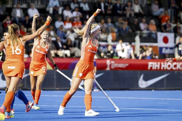 AMSTELVEEN - Yibbi Jansen of the Netherlands celebrates scoring the 1-0 during the group stage match at the Hockey World Cup between the Netherlands and Japan at the Wagener Stadium. BAS CZERWINSKI ANP xVIxANPxSportx xxANPxIVx 565823738 originalFilename: 565823738.jpg